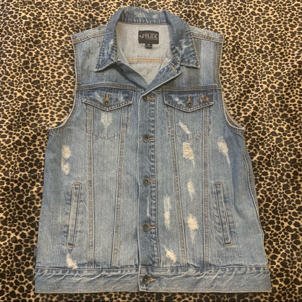 Hot Topic Rude Stars and Stripes Denim Vest